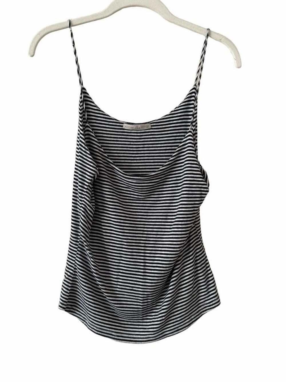 Date night Tank Top Size L Black White Striped Rayon Spandex Cami